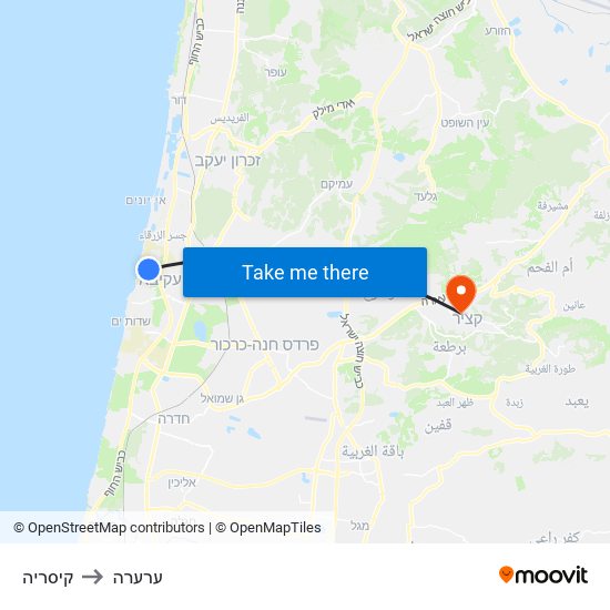 קיסריה to ערערה map