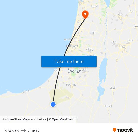 ניצני סיני to ערערה map