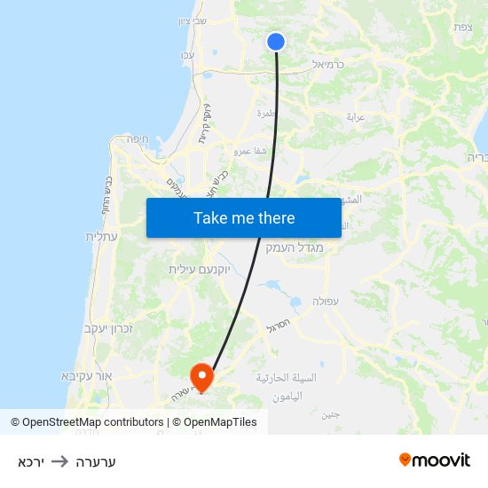 ירכא to ערערה map