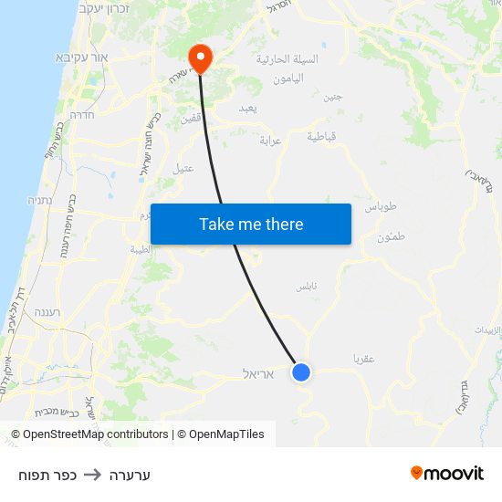 כפר תפוח to ערערה map