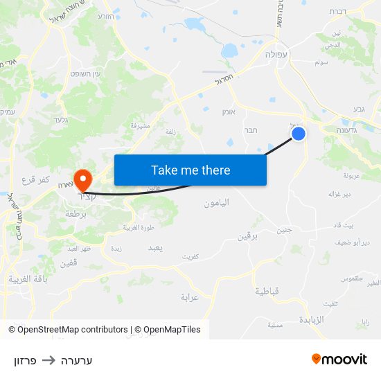 פרזון to ערערה map