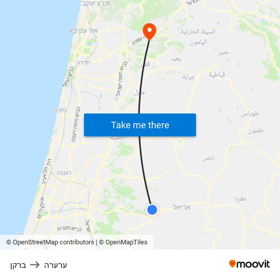 ברקן to ערערה map