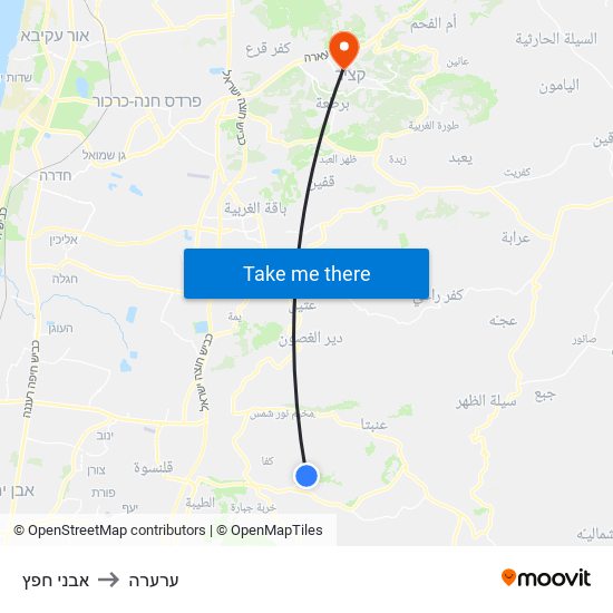 אבני חפץ to ערערה map