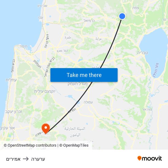 אמירים to ערערה map