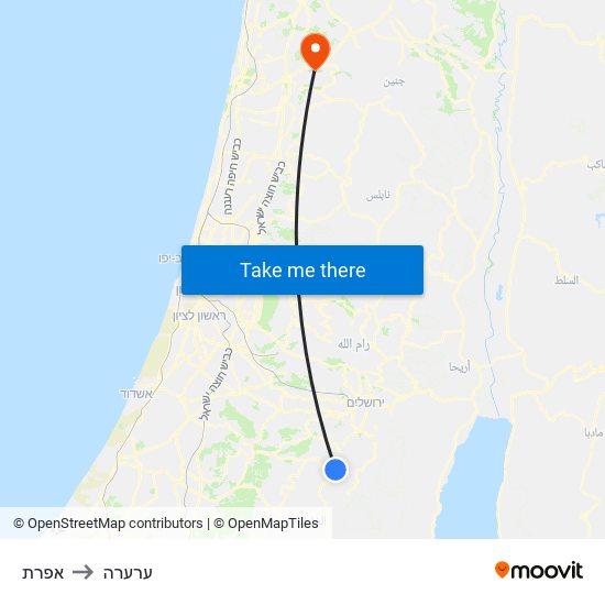 אפרת to ערערה map