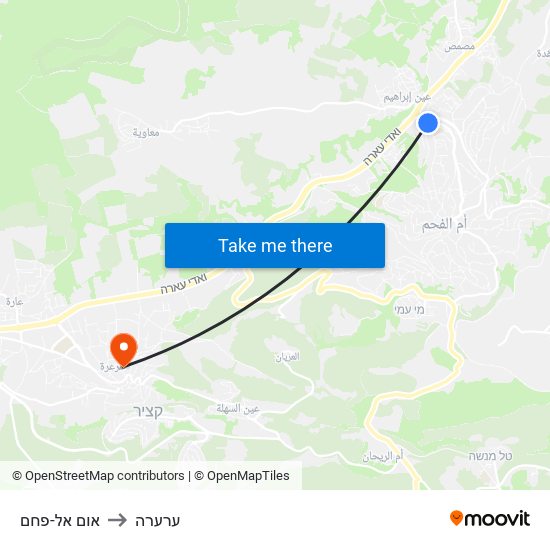 אום אל-פחם to ערערה map