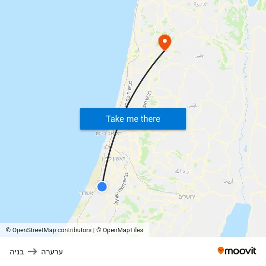 בניה to ערערה map