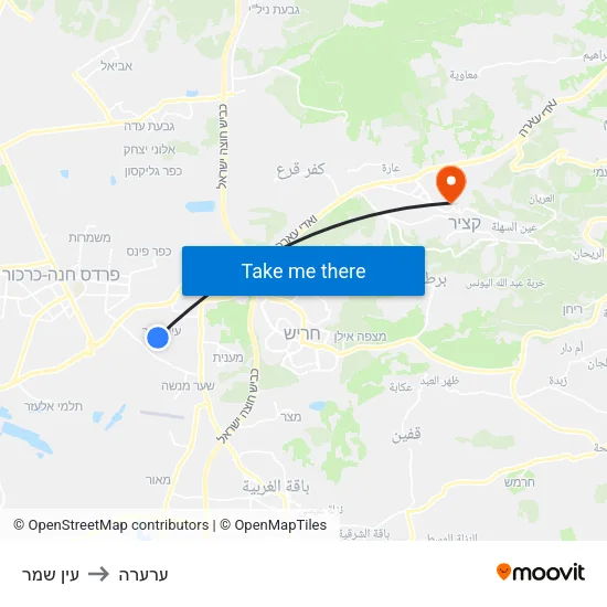 עין שמר to ערערה map