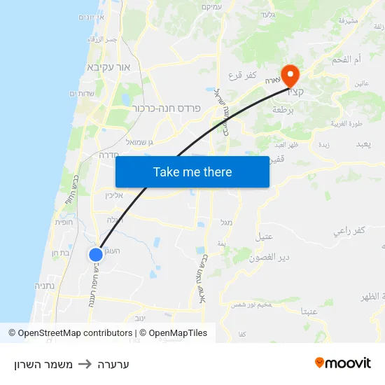 משמר השרון to ערערה map