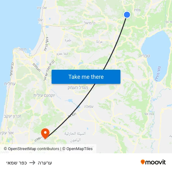 כפר שמאי to ערערה map