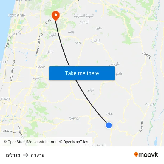 מגדלים to ערערה map