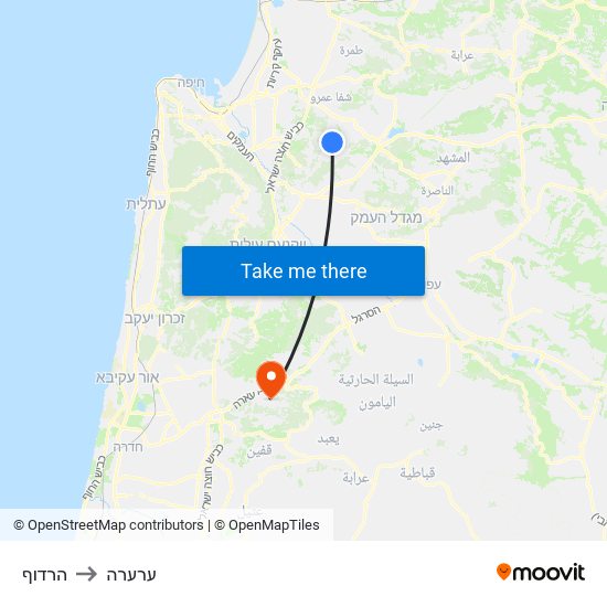 הרדוף to ערערה map