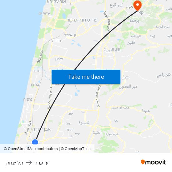 תל יצחק to ערערה map