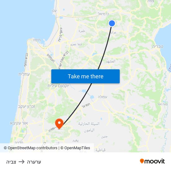 צביה to ערערה map