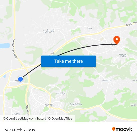 ברקאי to ערערה map