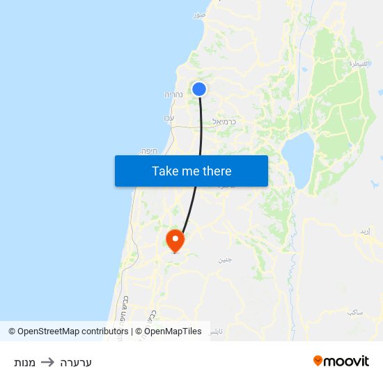 מנות to ערערה map