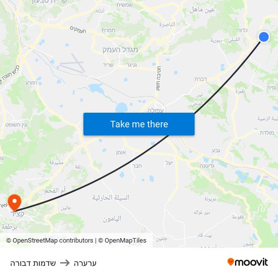 שדמות דבורה to ערערה map