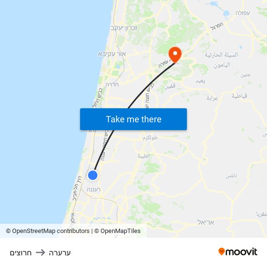 חרוצים to ערערה map