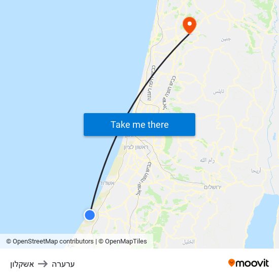 אשקלון to ערערה map