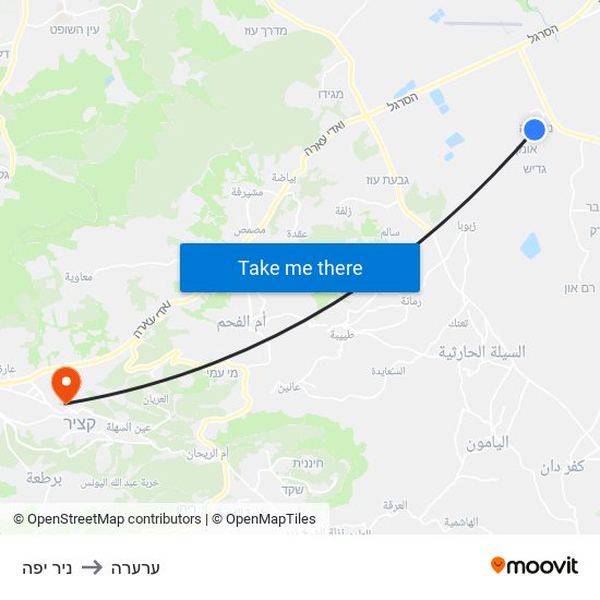 ניר יפה to ערערה map