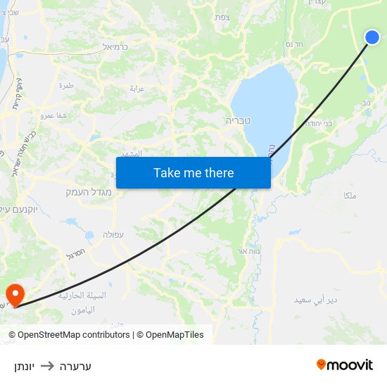 יונתן to ערערה map