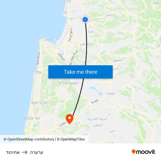 אחיהוד to ערערה map