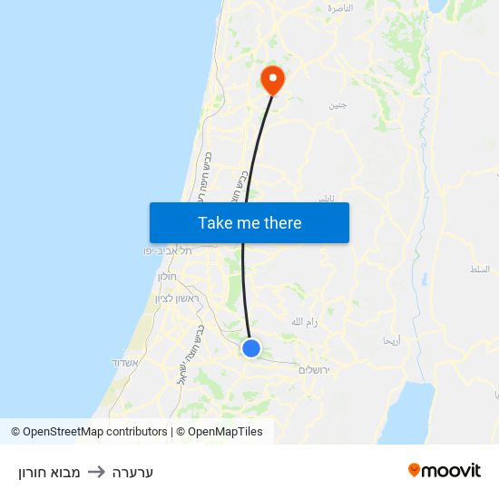 מבוא חורון to ערערה map