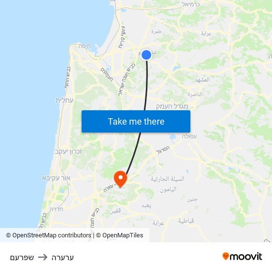 שפרעם to ערערה map