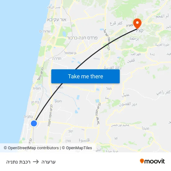 רכבת נתניה to ערערה map