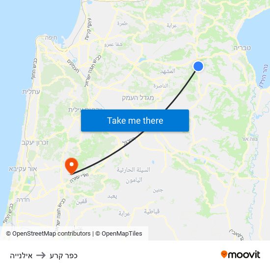 אילנייה to כפר קרע map