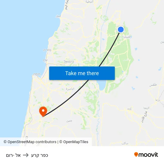 אל -רום to כפר קרע map