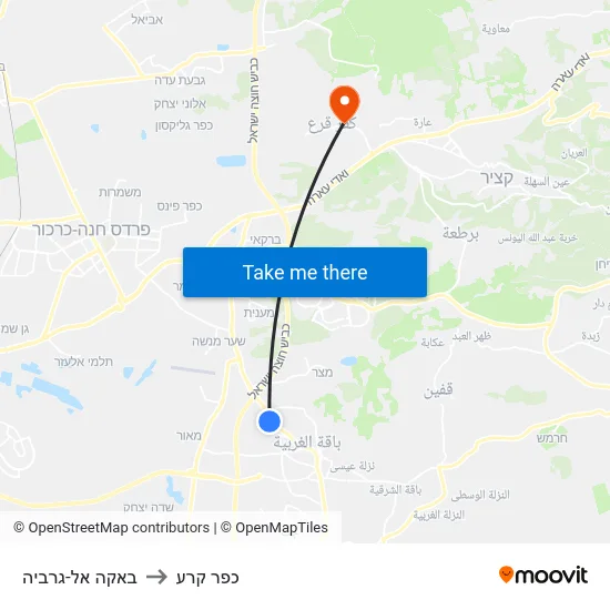 באקה אל-גרביה to כפר קרע map