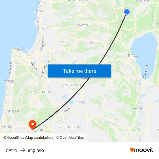 בירייה to כפר קרע map