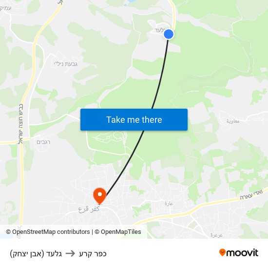 גלעד (אבן יצחק) to כפר קרע map