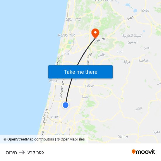 חירות to כפר קרע map