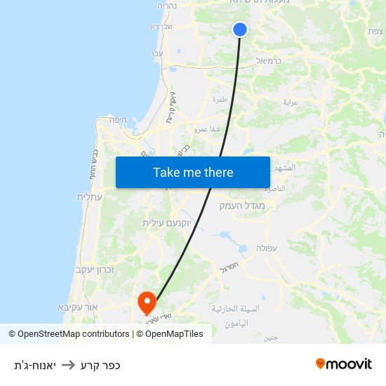 יאנוח-ג'ת to כפר קרע map