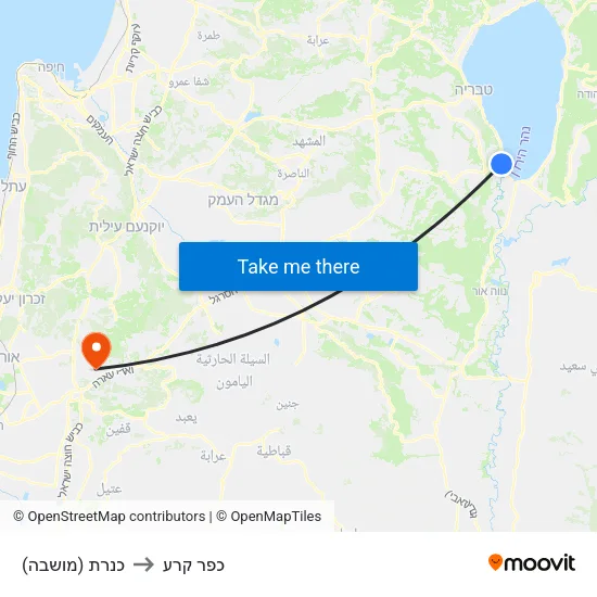 כנרת (מושבה) to כפר קרע map