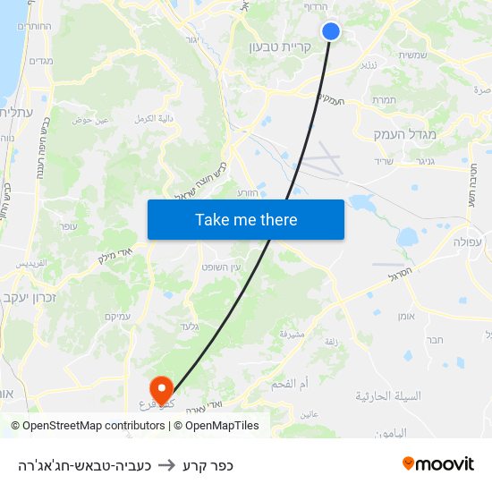 כעביה-טבאש-חג'אג'רה to כפר קרע map