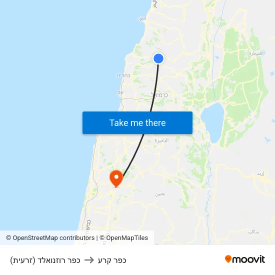 כפר רוזנואלד (זרעית) to כפר קרע map
