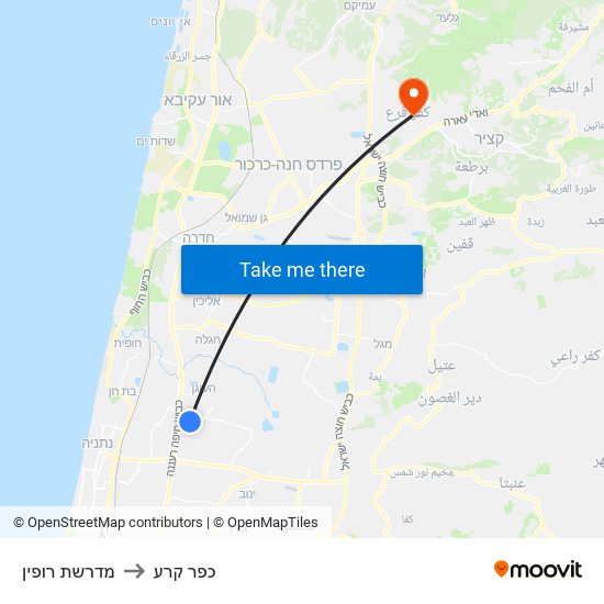 מדרשת רופין to כפר קרע map