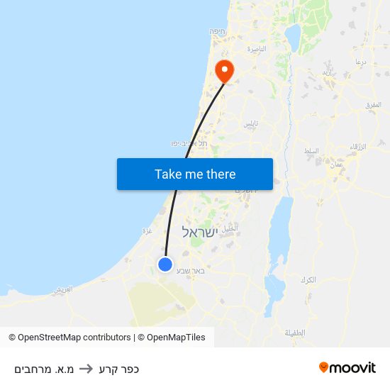 מ.א. מרחבים to כפר קרע map