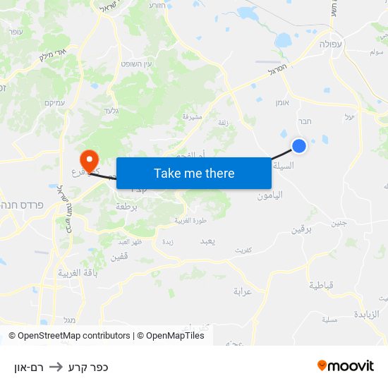 רם-און to כפר קרע map