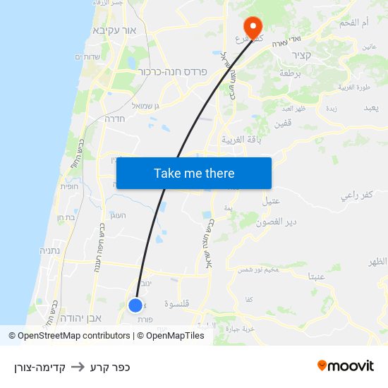 קדימה-צורן to כפר קרע map