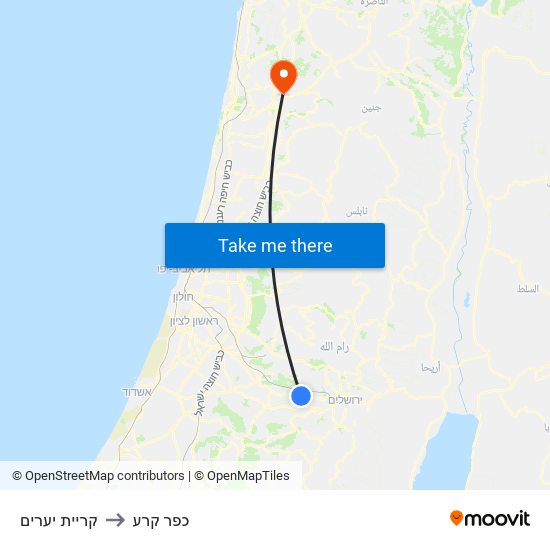 קריית יערים to כפר קרע map