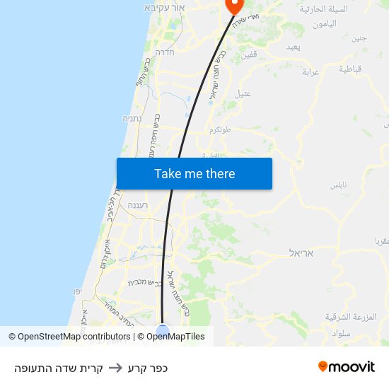 קרית שדה התעופה to כפר קרע map