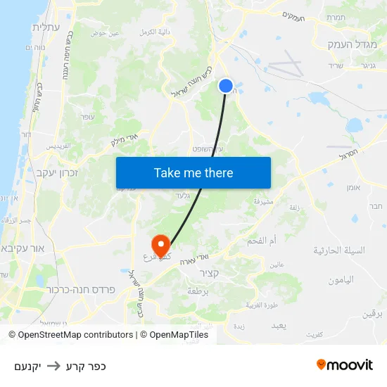 יקנעם to כפר קרע map