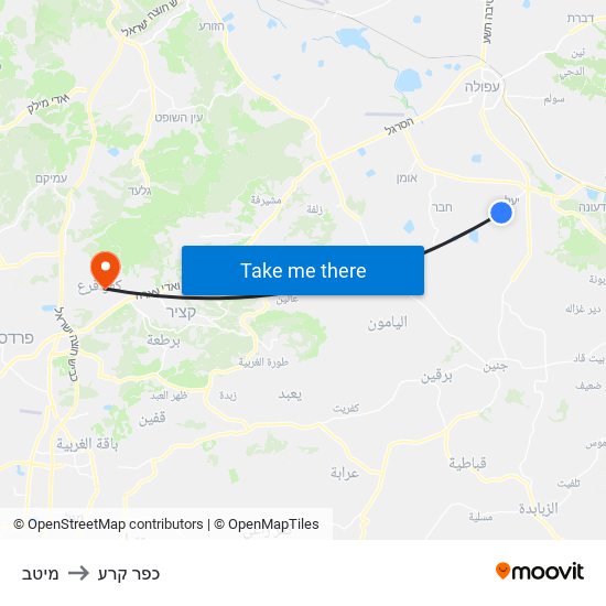 מיטב to כפר קרע map