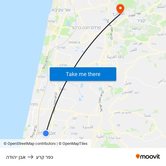 אבן יהודה to כפר קרע map