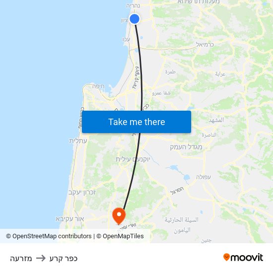 מזרעה to כפר קרע map