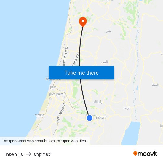 עין ראפה to כפר קרע map